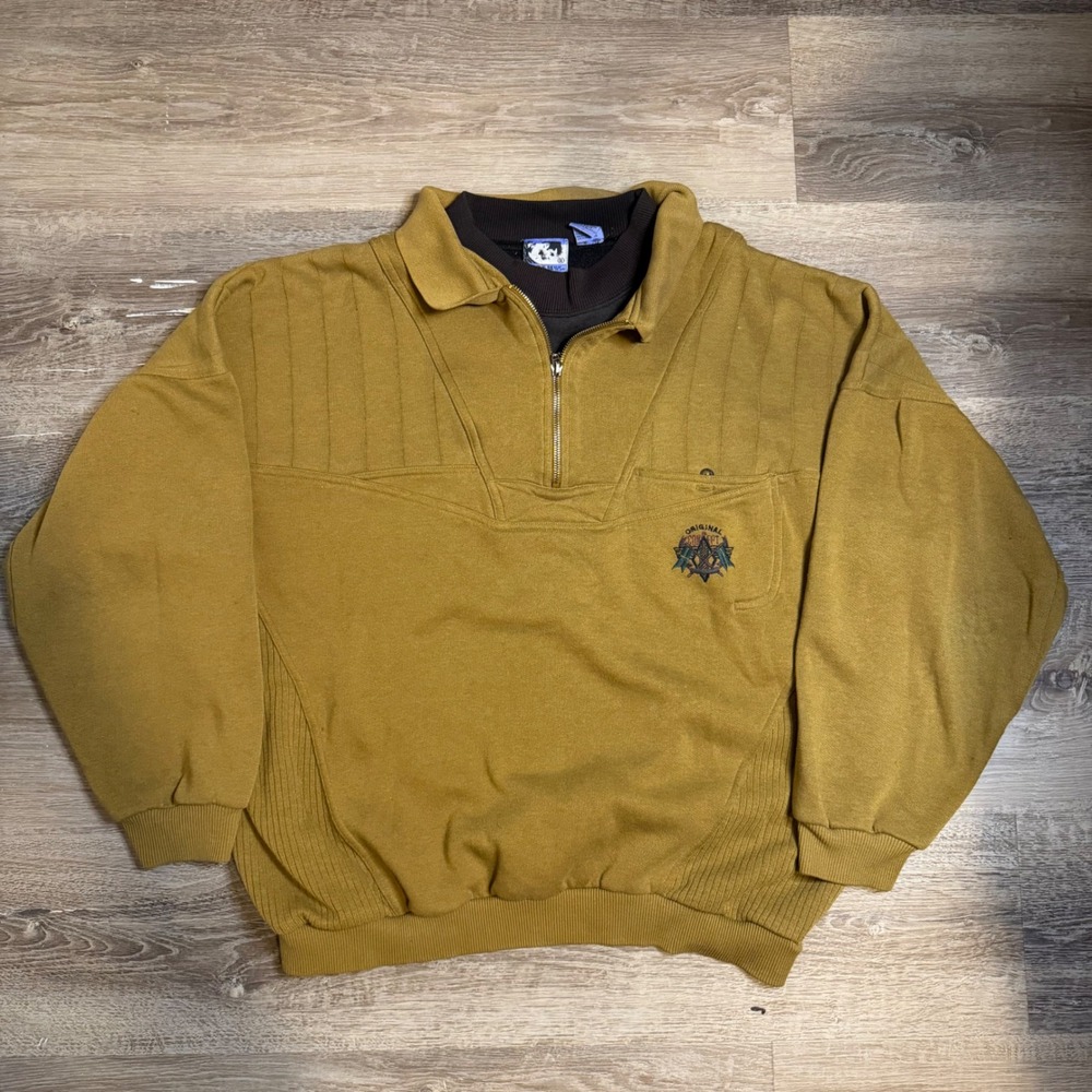 Vintage Todays News Quarter Zip Sweatshirt XL Mustard Yellow Double Collar 90s